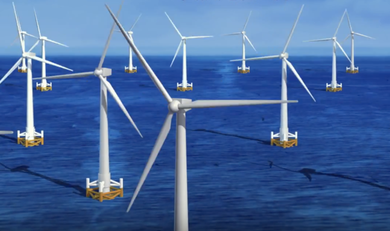 台電第一期離岸風電計畫將在彰化外海豎立21架風機向海風借電。圖為台電離岸風機模擬圖。   圖：台電提供