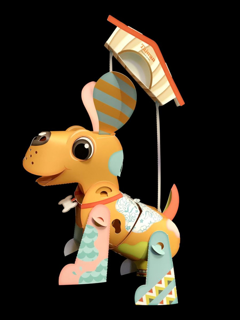 嘉義燈會小提燈「達力狗」以米格魯為造型設計，提燈四肢關節是活動式，當米格魯跑起來時，長長的耳朵會飄起來，象徵2018年起飛意涵。   圖：2018嘉義燈會官網提供