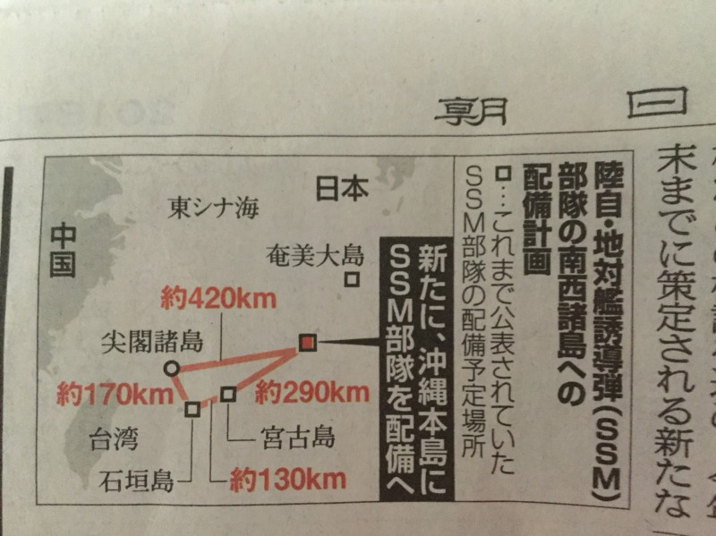 朝日新聞指出日本加強防空網，名目是北韓，但真正目標是中國。   圖：劉黎兒/攝