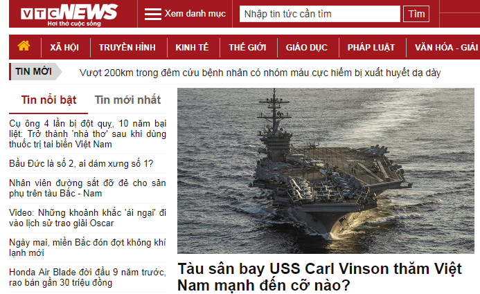 美國睽違43年後，首次派出航空母艦卡爾文森號訪問越南，備受國際矚目。   圖：翻攝越南VTC News