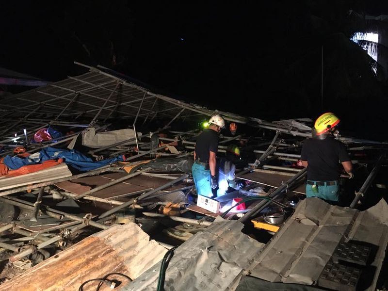菲律賓中部宿霧市6日清晨發生工棚坍塌意外，至少造成5人死亡、數十人輕重傷。   圖 : 取自Nagiel B.Bañacia臉書www.facebook.com