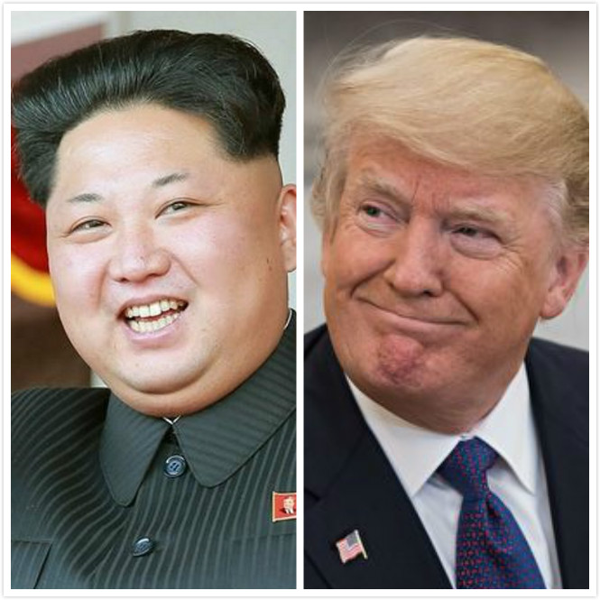 美國總統川普打破眾人眼鏡，在韓國總統文在寅派遣特使的斡旋下，公開表示五月要和北朝鮮領導人金正恩會面。   圖：新頭殼合成