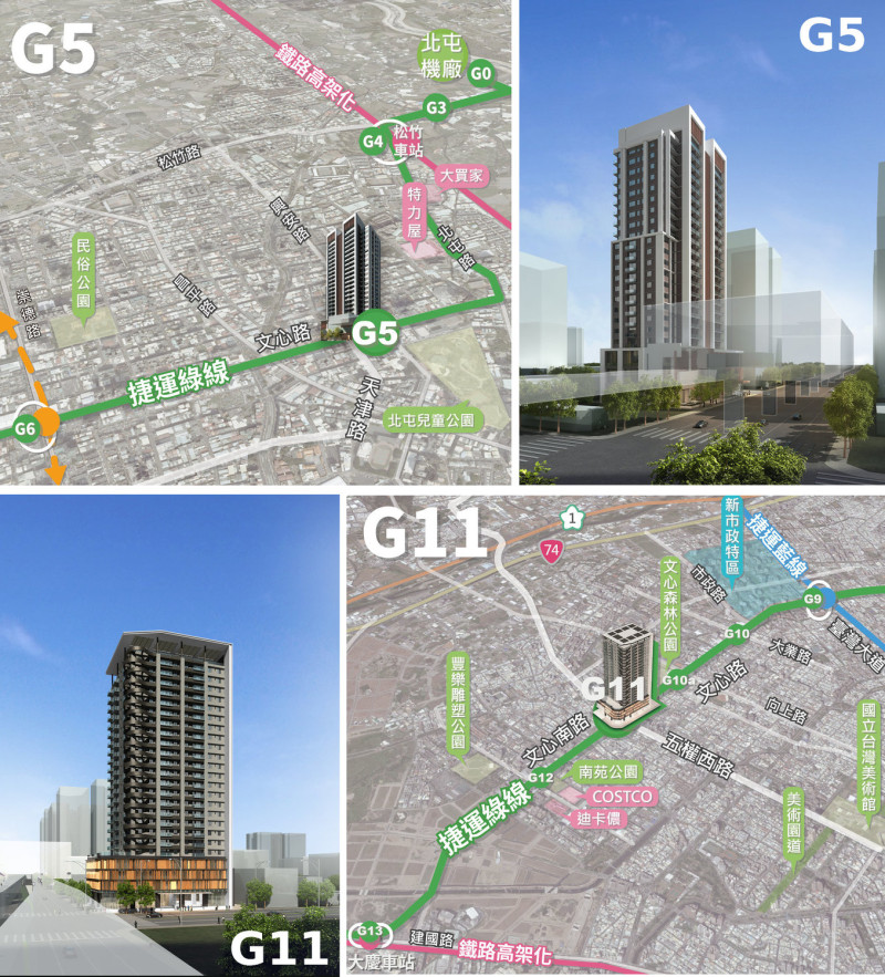 台中捷運綠線首批G5、G11站土地開發招商案今年2月26日公告上網。   圖 : 台中市政府/提供