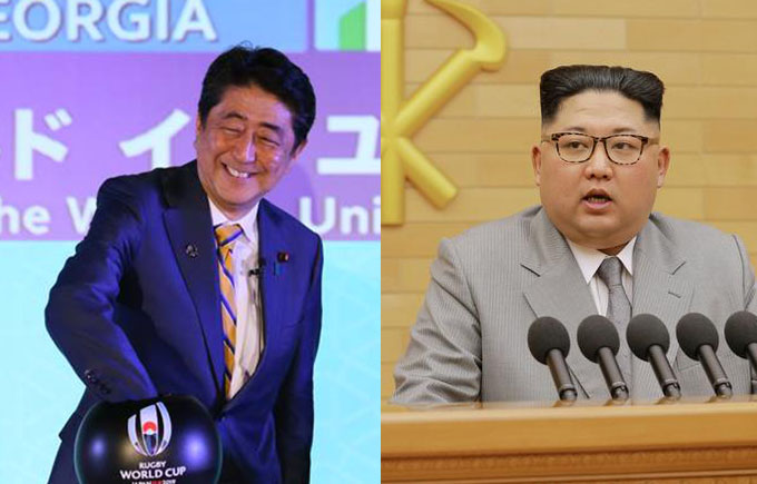北韓領導人金正恩（右圖．路透社資料照片）傳將在6月會見日本首相安倍晉三（左圖，翻攝首相官邸臉書），日本外務大臣河野太郎持表劉態度。   圖：新頭殼合成   