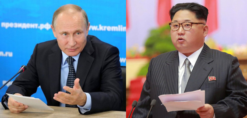 朝鮮最高領導人金正因（右圖，翻攝維基網站）被爆，近日可能與俄羅斯總統普亭（左圖，翻攝俄總統府）會面。   圖：新頭殼合成