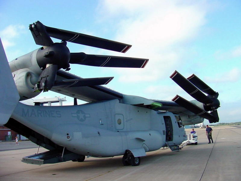 美國垂直起降運輸機「魚鷹」（MV-22），參與這次的美韓「雛鷹」聯合軍演。   圖：翻攝自維基百科
