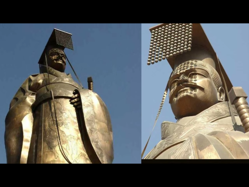 這座銅像高達18.90米、重6噸，採用煅銅製造，坐落在山東濱州秦皇台風景區，於2005年9月26日建成啟用。   圖：翻攝自Youtube