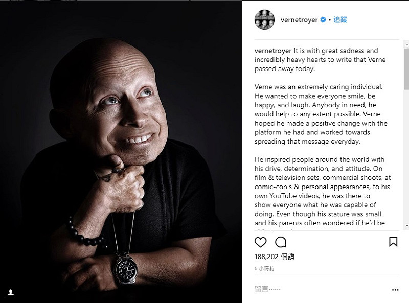 侏儒影星維尼特洛耶疑似輕生，享年49歲。   圖/翻攝自vernetroyer ig