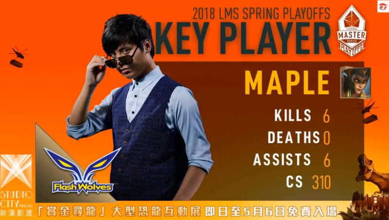 MVP由打出6/0/6的Maple獲得。   圖：翻攝自 Garena 影片