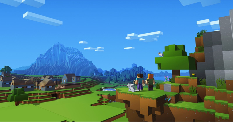 Minecraft 是一個由方塊組成的世界，玩家可以在遊戲中透過各種工具與機制，打造自己的房子、探索世界，並且與其他玩家一同遊樂。   圖：翻攝自Minecraft