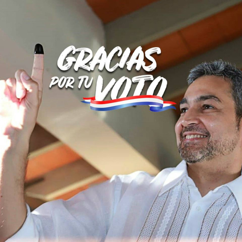 巴拉圭總統大選，執政黨紅黨候選人阿布鐸在目前開出的票數中略微領先。   圖：翻攝阿布鐸臉書