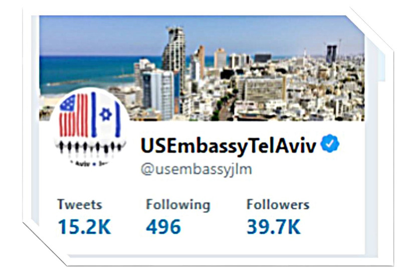 美國駐以色列大使館14日正式在耶路撒冷開幕，推特已經先改名。   圖：翻攝美國駐以色列大使館推特