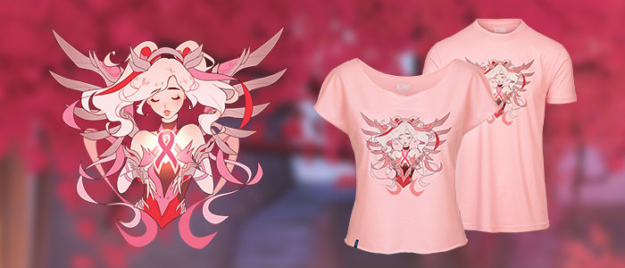 暴雪娛樂亦推出限量版「粉紅慈悲慈善 T-shirt」、獨特的粉紅慈悲噴漆和玩家頭像，並召集由《鬥陣特攻》內容創作者進行直播，響應公益。   圖：暴雪娛樂/提供