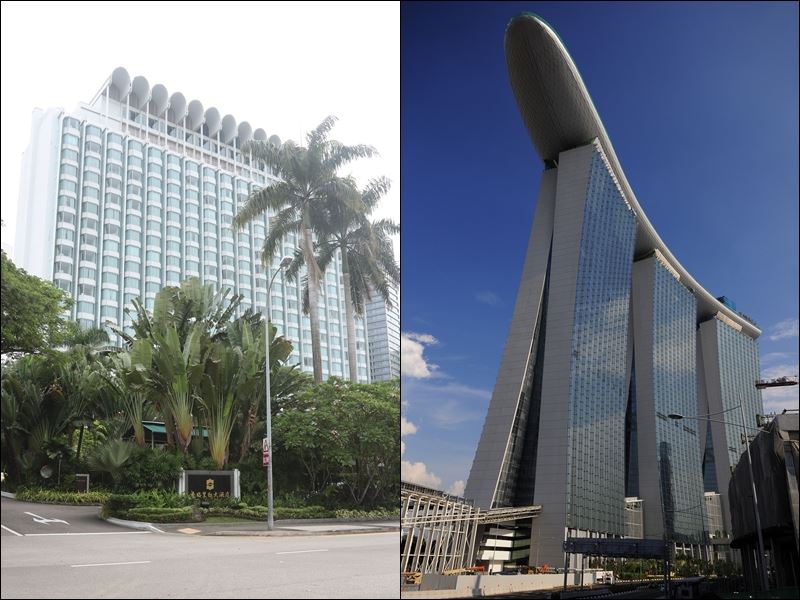 「川金會」將在新加坡舉行，香格里拉大酒店（左起）、濱海灣金沙酒店被視為可能舉辦的地點。   （圖左為中央社檔案照片；圖右取自維基共享資源，作者William Cho.，CC BY-SA 2.0）