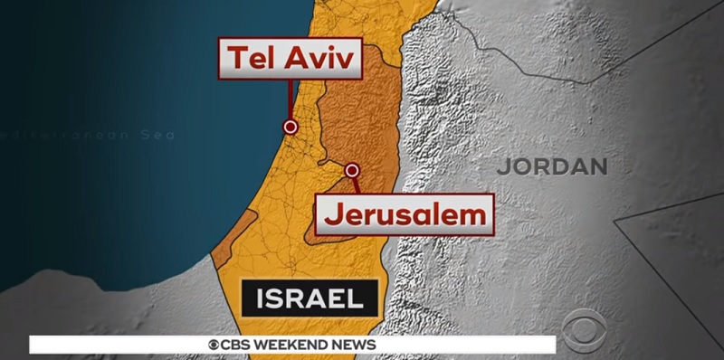 美國駐以國大使館由台拉維夫（Tel Aviv）遷到耶路撒冷（Jerusalem）。   圖：翻攝CBS NEWS畫面