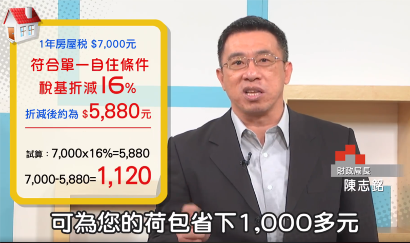 台北市財政局長陳志銘說明房屋稅率調降。   圖：翻攝柯文哲臉書