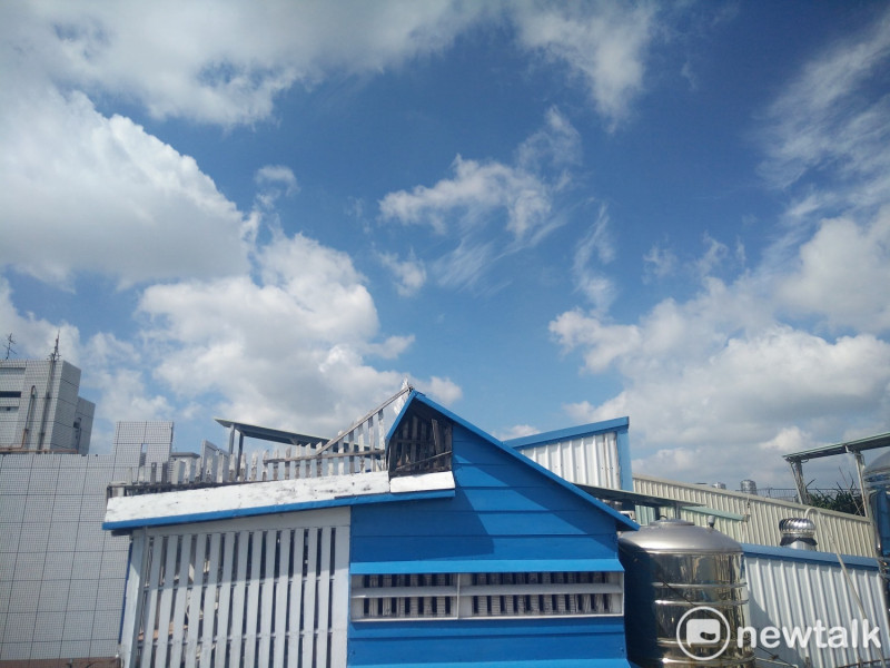 台中市今早出現藍天白雲景象，16個空品監測站全亮綠燈。   唐復年/攝
