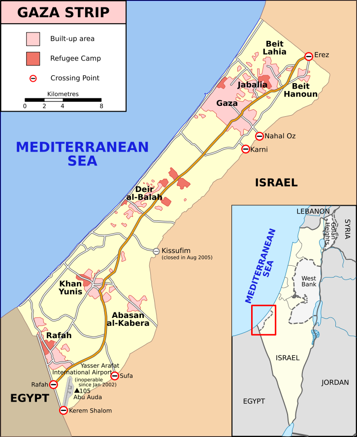拉法邊界關卡（Rafah Border Crossing）是加薩走廊（Gaza Strip）通往外界，且唯一不受以色列控制的通道。   圖：翻攝維基百科