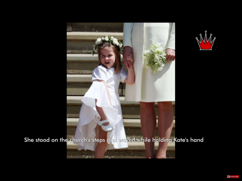站在教堂的台階上，凱特王妃牽著夏綠蒂公主（Princess Charlotte）的小手，這位最佳小伴娘在媽媽的身旁，高興的手舞足蹈。   圖：翻攝自Royal Update