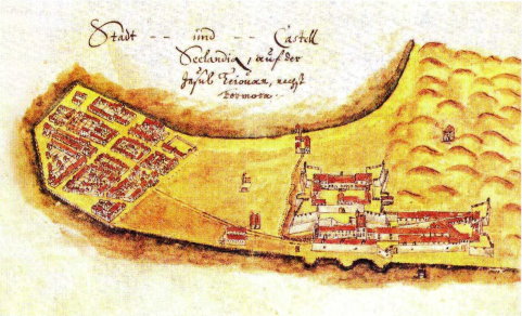 1648年Caspar Schmalkalden《東西印度驚喜旅行記》書中刊出的熱蘭遮城（右）與大員市街（左）。就在這一年的四月二十日，亨布魯克一家人抵達大員。從這個圖來看，那時的大員市街，令人想起現在忠孝東路與信義路之間的信義計劃區。   圖：陳耀昌/提供