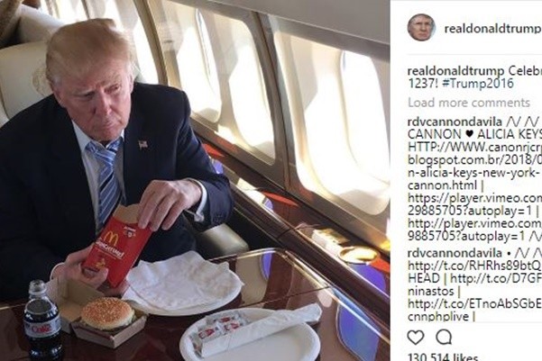 CIA表示北韓短期內難棄核，有鑑於川普愛吃漢堡，北韓可能會先核准漢堡店到北韓開店。   圖 : 翻攝自川普推特