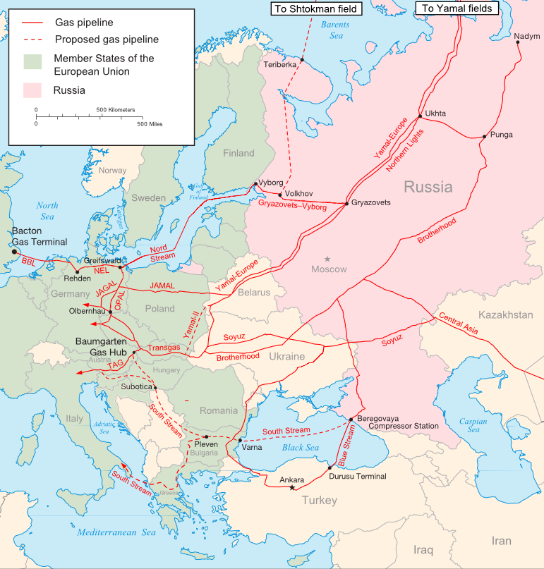 俄羅斯天然氣輸歐管線一覽。   圖片來源:WIKI