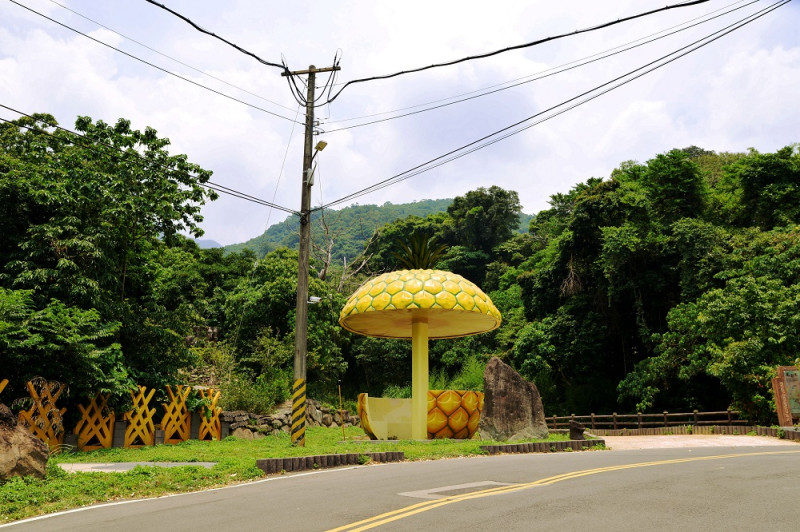 特殊的鳳梨造型涼亭，是當地頗具特色的地標。   圖：台北市工務局提供