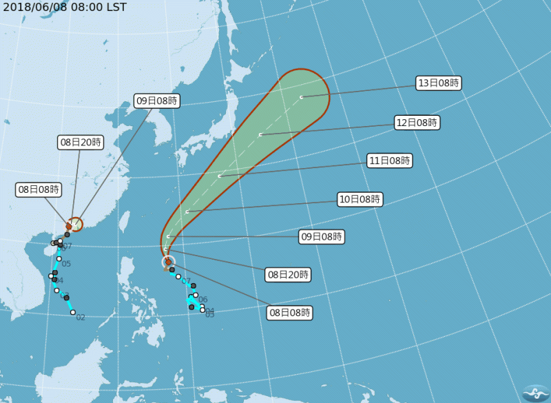 今年第5號颱在今天凌晨形成，未來對台灣也不會有直接影響，不過下週開始，因颱風帶來的水氣，降雨率將增加，海面上也會出現長浪，前往海邊活動要多注意安全！   圖：中央氣象局／提供