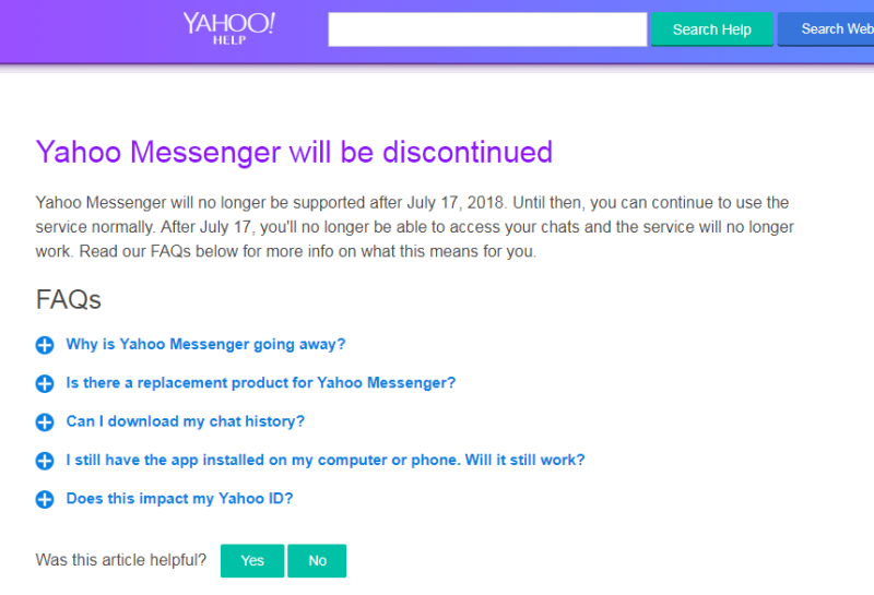 陪伴不少人青春歲月的Yahoo即時通要說再見了！   圖：翻攝自Yahoo網站