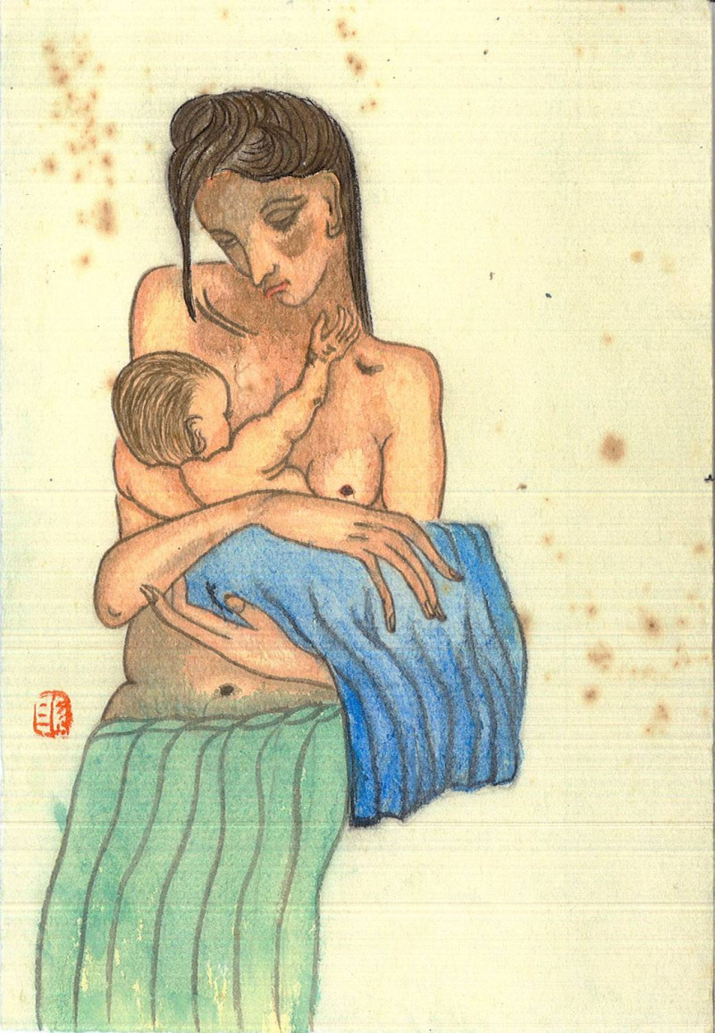 劉辰旦在獄中用原子筆點畫(母子圖)。   