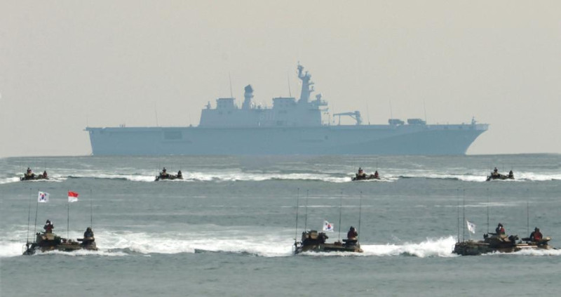 南韓海軍在獨島及周邊海域舉行例行防禦演習。 圖 : 翻攝自PIXNET