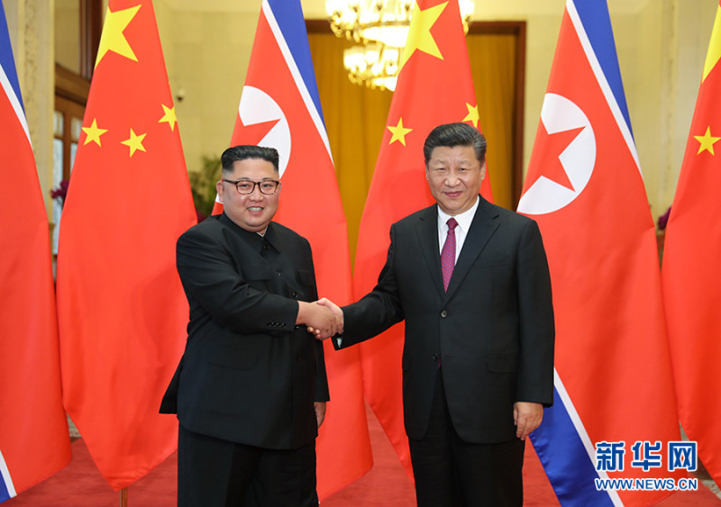 中國國家主席習近平今天在北京與北韓領導人金正恩舉行會談。   圖：翻攝自新華社