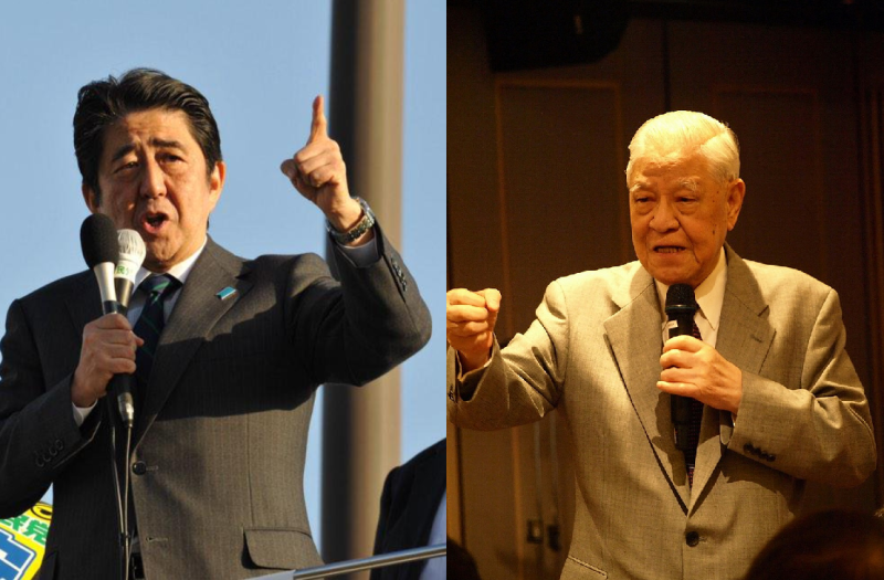 前總統李登輝昨天前往日本沖繩，展開第九度訪問日本行程，日本首相安倍晉三今天也將到沖繩，兩人「巧遇」，備受國際關注。   圖：新頭殼合成照