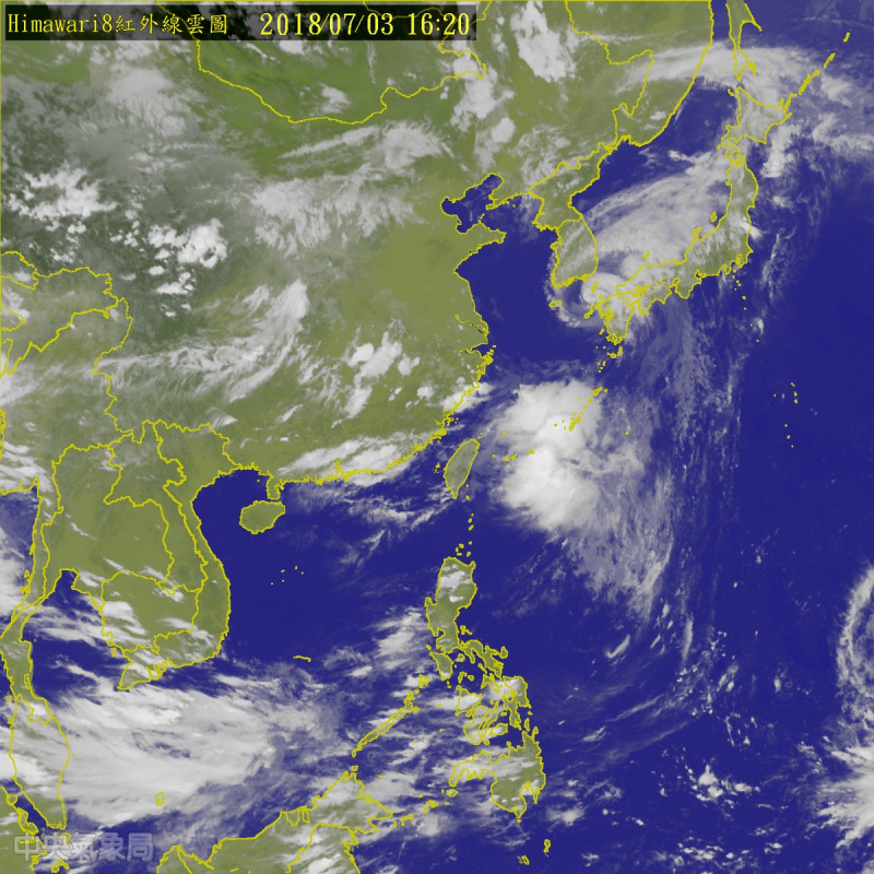 今(3)日上午關島南方海面生成一熱帶性低氣壓，中央氣象局指出該氣壓極有可形成颱風。
   圖：中央氣象局/提供