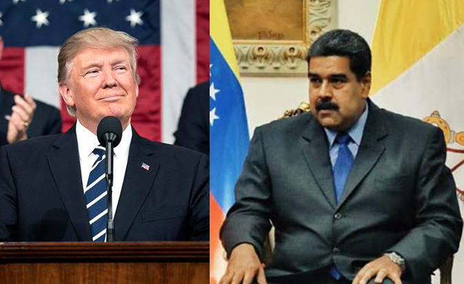 美國總統川普（左圖，翻攝白宮臉書）想教訓獨裁的委內瑞拉總統馬杜洛（右圖，翻攝臉書），曾打算出兵。   圖：新頭殼合成