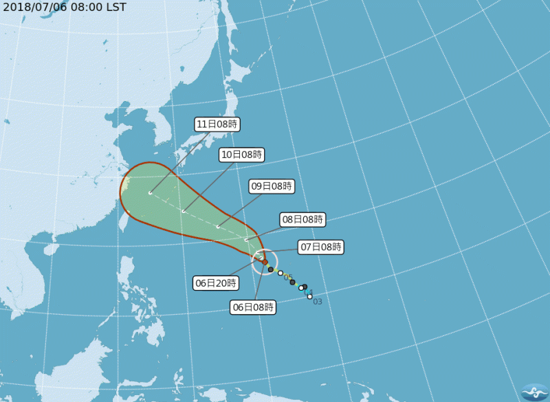 中央氣象局觀測，今年第8號颱風瑪莉亞，清晨２時增強為中度颱風，並持續增強，未來不排除達到強烈颱風的等級。   圖：翻攝自中央氣象局
