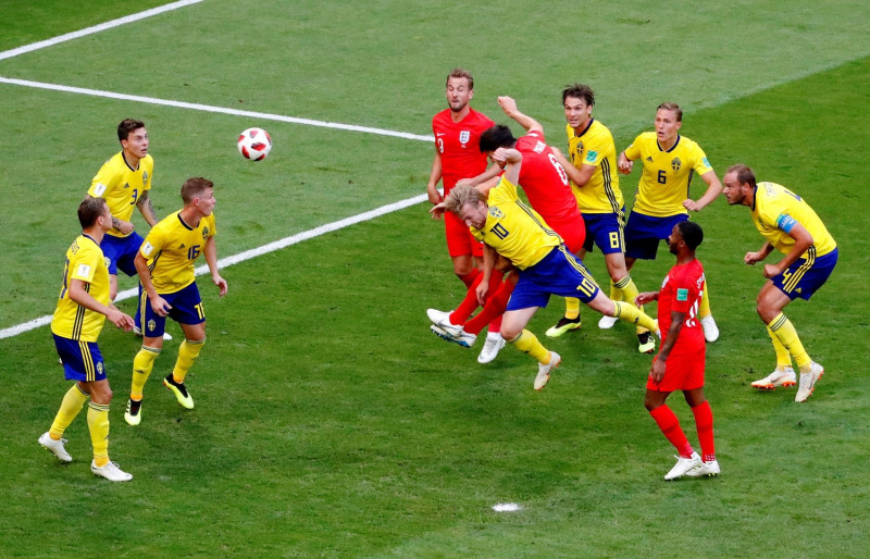 英格蘭對上瑞典，以頭錘攻勢以2：0獲勝，進軍四強。   圖：路透社/達志影像