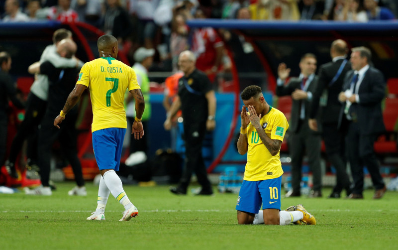 巴西八強輸給比利時，內馬爾失落之情溢於言表。   圖：達志影像／路透社