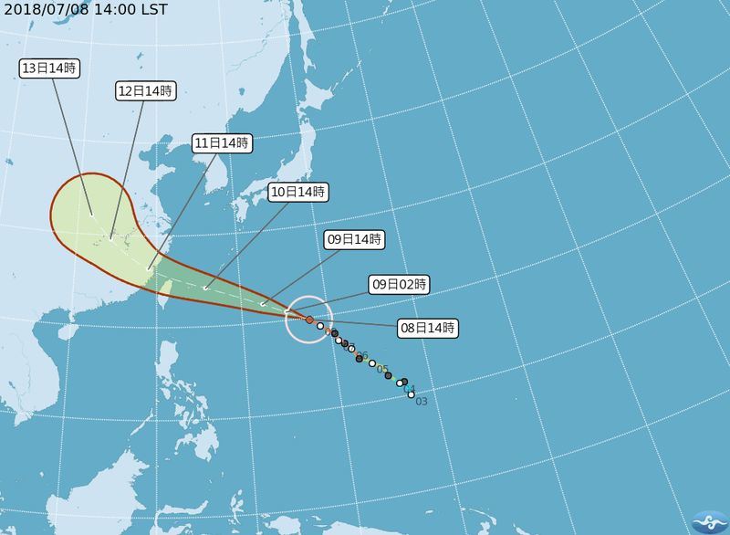 海上颱風警報將提前至明(9)日下午到傍晚間發布，陸上警報則提前至10日清晨到上午間發布。   圖：取自氣象局