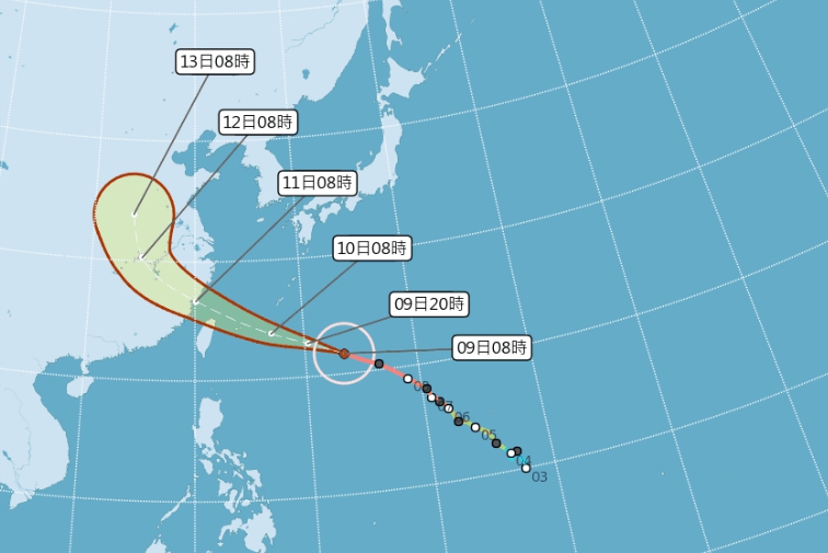 強颱瑪莉亞將侵襲北台灣，中央氣象局今(9)日下午發布海上警報。   圖：翻攝中央氣象局