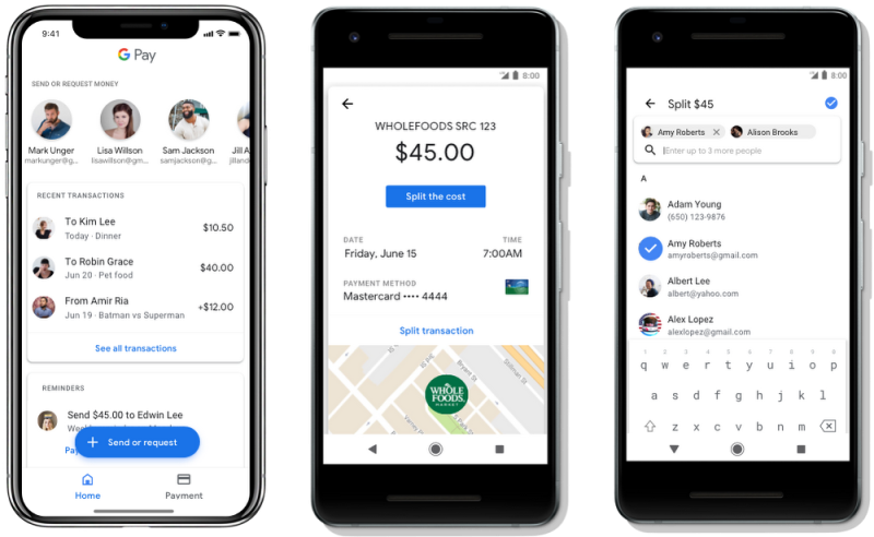 Google Pay推出新功能，p2p支付讓朋友分帳不再麻煩。   圖：翻攝Google