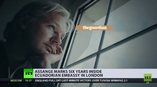 「維基揭密」創辦人亞桑傑躲在厄瓜多駐倫敦大使館已經超過6年，幾乎足不出戶，傳出健康拉警報。   圖：翻攝YouTube/RT UK