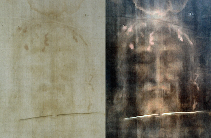「杜林裹屍布」被發現以來，真偽難辨，有一說是血跡浮現耶鮮臉，也有人提出血跡流向不符，無法定論。   圖：翻攝維基網站