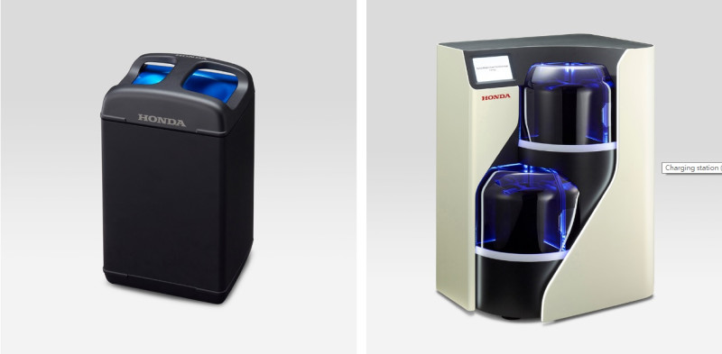 本田與Panasonic推出的電池（左）與充電站（右）。   圖：翻攝本田