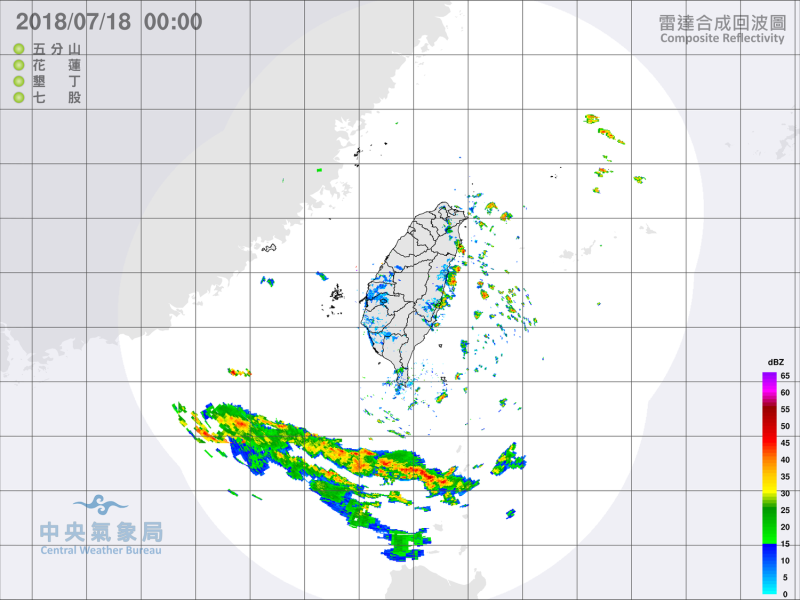 第9號颱風「山神」的外圍環流逐漸遠離後，除東半部、恆春一帶迎風面偶有短暫陣雨外，今(18)天氣仍然持續悶熱！   圖：中央氣象局提供