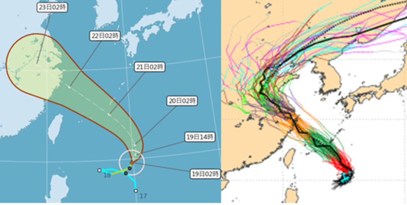 安比颱風其實出現一個不常見「逆時鐘」大轉彎的路徑，而吳德榮解釋，原因在於其轉彎的曲率與模式所模擬的「季風低壓環流」及「太平洋高壓」的範圍及位置有關。   圖：翻攝自三立準氣象·老大洩天機