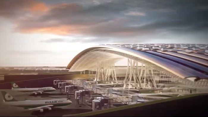 桃園國際機場舉辦第三航站國際競圖，於2015年選出設計首獎。   圖：翻攝YouTube