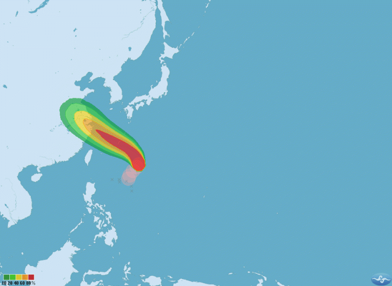 氣象局在昨晚20時更新颱風動向，輕度颱風「安比」以每小時15公里速度，向北北西進行，預計將往西北持續朝琉球海面前進。   圖：中央氣象局提供