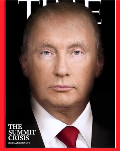 備受矚目的「雙普會」落幕後，《時代》雜誌最新一期封面，就讓川普在15秒內變成普亭，突顯爭議。   圖：翻攝《時代》官網
