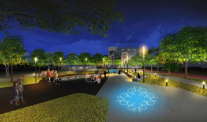 台中市建設局利用大里運動公園整體改善工程，針對夜間燈光照明進行調整設計。   圖：台中市政府提供